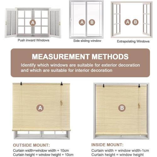 Bamboo Blinds for Interior Windows, Custom Bamboo Shades for Indoor Windows, Roller Shades for Indoor Window and Outdoor Patio, Easy to Install for Decks, Porches, Backyards