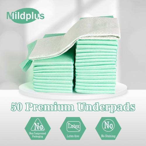 MILDPLUS 50 Count Disposable Bed Pads , 30x36 Inch Extra Large Incontinence Underpads | Heavy Absorbency 90 Grams Pee Pads for Adult, Senior, Baby & Pet Care (No Adhesive)