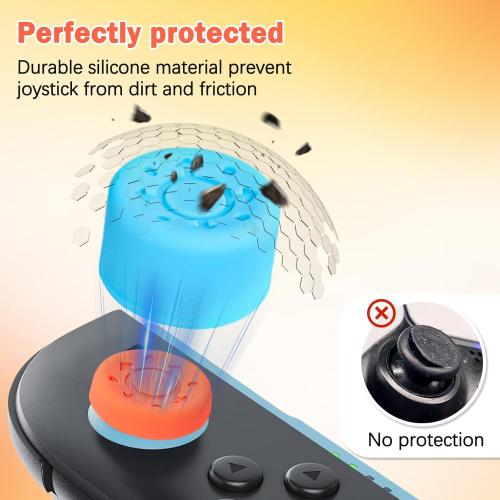 DLseego 6PCS Thumb Grips Designed for Nintendo Switch 2 2025, Soft Silicone Joycon Analog Controller Protective Anti-Slip Cover Button Joycon Joystick Caps Covers, 3 Heights, Wheel - Blue Orange