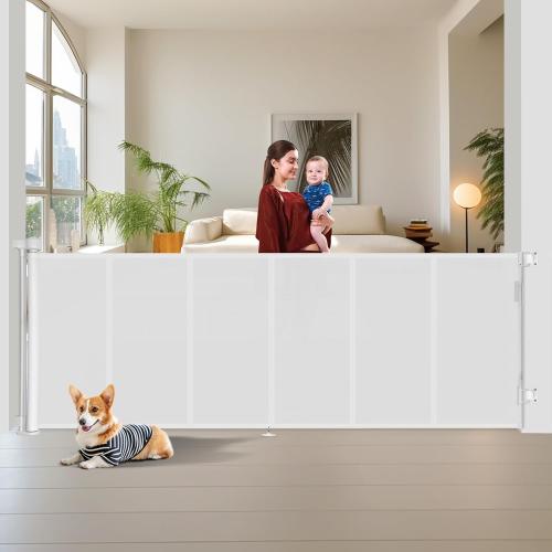 Upgraded 150 inch Retractable Baby Gates Extra Wide with Reinforced Strip Design to Prevent Crawling Through, 48 Extra Tall Retractable Gates, 12 FT Retractable Dog Gate for Indoor/Outdoor