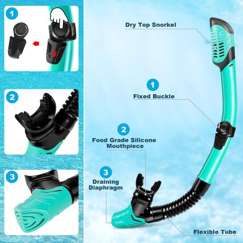 ZEEPORTE Mask Fin Snorkel Set with Adult Snorkeling Gear, Panoramic View Diving Mask, Trek Fin, Dry Top Snorkel  Travel Bags, Snorkel for Lap Swimming