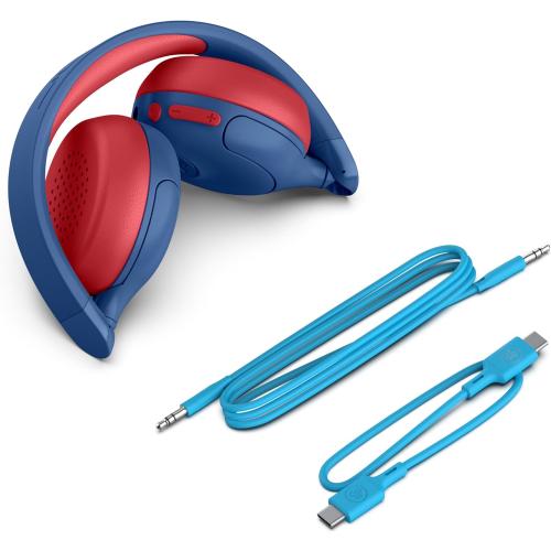 JLab JBuddies ANC 2 in 1 Wireless   Wired Kids Headphones, Active Noise Canceling and Be Aware Modes, Safe Volume Settings, 50  Hours Playtime, Adjustable, Blue/Red