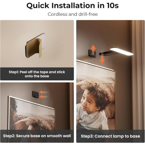 FULEN 2 Pack Picture Lights for Wall,Battery Operated Wall Sconce Rechargeable,LED Wall Light Cordless with Remote,3 Color Temperature, Art Lights for Painting,Frame,Gallery,Dartboard Lights,Black