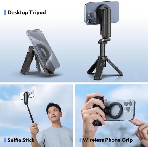ULANZI JJ03 Magnetic Tripod for Phone with Remote Control, 3-in-1 Selfie Stick Handle Grip 360° Rotation Extendable Stand for iPhone Android Phones, for iPhone 17 16 15 14 13 12 Series