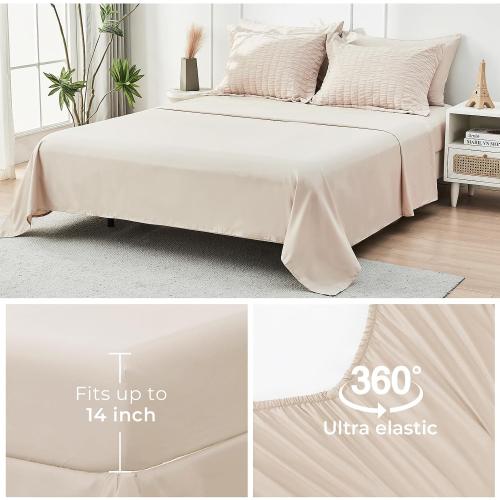 HYMOKEGE Beige Queen Comforter Set Seersucker 7 Pieces, All Season Luxury Bed in a Bag for Bedroom, Bedding Set with Comforters, Sheets, Pillowcases & Shams