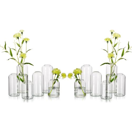 Glass Bud Vases for Flowers - Hewory Blown Modern Small Glass Vases for Centerpieces Set of 12, Mini Clear Bulk Flower Vases for Wedding Party Events Home Decor Floral Arrangement (Not Include Flower)