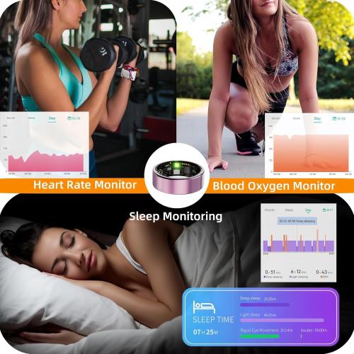 Smart Ring for Women Men, Health Tracker with Heart Rate, Blood Oxygen, Blood Pressure, Sleep Monitor, Step Counting, IP68 Waterproof Fitness Ring, No App Fees for iPhone & Android
