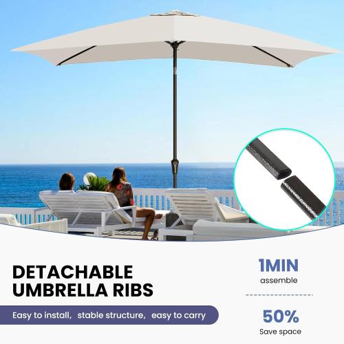 White Ayge 6.5x10FT Rectangular Patio Umbrella Outdoor Table Umbrella w/Push Button Tilt & Crank Rectangle Market Umbrella UV Protection for Garden,Deck,Lawn,Yard & Pool,White