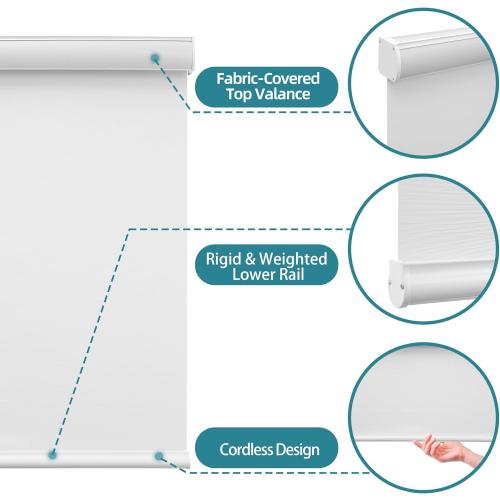 Changshade Custom Size Cordless Roller Shades, Blackout Roller Window Blinds with Thermal Insulated for Office, Living Room, Bedroom, Kitchen, Easy Installation,White