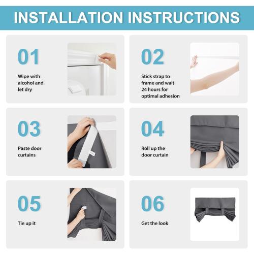 RYB HOME French Door Curtain - Blackout Privacy Thermal Insulated Window Curtain for Patio Glass Front Entry Back Door Kitchen Bedroom, Self Adhesive No Rod Needed, W26 x L69 inch, 1 Panel, Gray