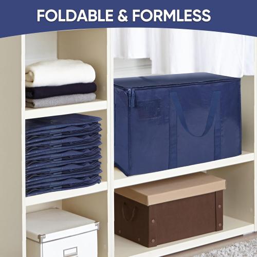 TICONN 6 Pack Extra Large Moving Bags Heavy Duty with Zippers & Carrying Handles, Durable Storage Bags Moving Boxes for Closet Organizers and Storage (6 Pack, Navy)