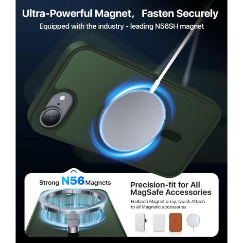 Magnetic Shockproof for iPhone 17e & iPhone 16e Case [Compatible with MagSafe] [Military-Grade Protection] Anti-Yellowing, Matte Protective Phone Case for iPhone 17 e/16 e 6.1, Green