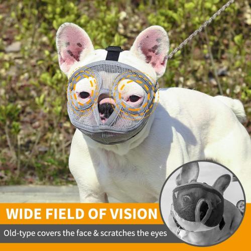 Size Small BARKLESS Short Snout Dog Muzzle, Breathable Mesh Flat Faced Muzzle for French Bulldog Shih Tzu and Pug, Mask Bulldog Mouth Cover for Biting Chewing Licking (Grey, S)