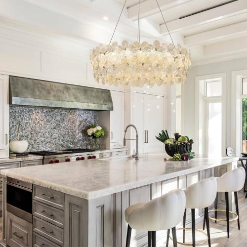 32'' Flower LED Chandelier Large Luxury Crystal Light Fixture Chrome Dimmable Modern Chandeliers Light with Remote Control for High Ceiling Foyer Living Room Bedroom Entryway(3000K-6500K)