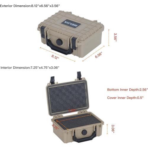 MEIJIA IP67 waterproof hard compact case,Customizable Fit Foam,8.12”x6.56”x 3.56”,Fit Use of Drones, Cameras,Equipments,lens (Desert Tan)