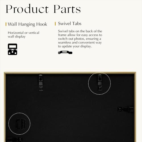 16x20 Frames Shiny Brushed Aluminum, 16 x 20 Picture Frame Gold Metal Photo Frame Mat to 11x14 Poster Frames for Art Gallery Wall Tabletop Decor