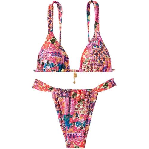 Women's 2 Piece Floral Tropical Print Bikini Set Boho Triangle Bathing Suit Tie Backless Swimsuit Sets