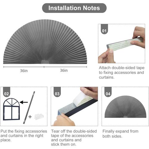 Arch Window Pleated Blinds Easy Cut and Install Pleated Shades Fliterling Linght and Blackout Blinds Grey