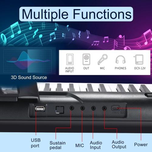Digital Piano 88 Key with Semi-Weighted Keys, 88 Key Keyboard Piano for Beginner, with Power Adapter, Sustain Pedal, Bluetooth, MIDI, for at Home/Stage
