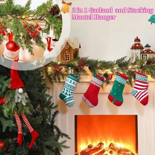 2 in 1 Garland Hangers and Fireplace Stocking Holders，Mantel Hanger for Garland Hooks for Christmas Adjustable No Drill Mantle Hooks Stocking Hanger for Fireplace Christmas Holiday Home Decoration