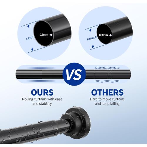 Shower Curtain Rod, 1 Diameter Heavy Duty Tension Shower Rod, Non Slip Adjustable 28-102 inch No Drilling Shower Curtain Rods Spring Tension For Bathroom, Shower Stall, No Rust, Black