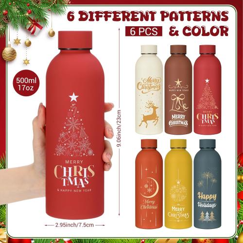 LemonRoad 6 Pcs Christmas Stainless Steel Cup, 17 oz Employee Appreciation Reusable Gift, Thank You Water Bottle Bulk, Color Sport Bottle, Inspirational Team for Coworker Teacher Nurse Staff Gift