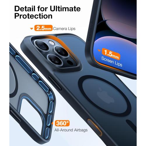 TORRAS Magnetic Shockproof for iPhone 16 Pro Max Case, [Fit for MagSafe] [Military-Grade Drop Tested] Translucent Slim Protective for iPhone 16 Pro Max Case Anti-Fingerprint Anti-Scratch, Black