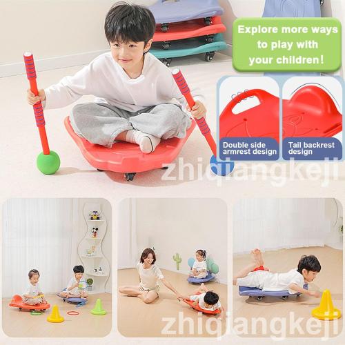 Scooter Board for Kids, Sitting Scooter with Silent Casters, Rocket-Shaped Gym Scooters, Kids Roller Board Sensory Toys, Children Indoor PE Scooters, Non-Slip Sitting More Safer,Green