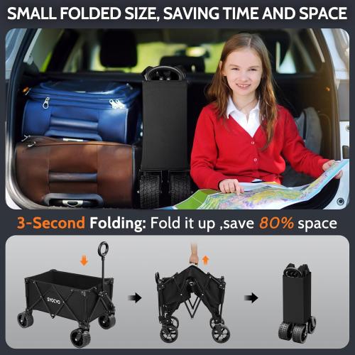 Wagon Carts Foldable 420LBS Weight Capacity Collapsible Wagon with Big All-Terrain Wheels, Heavy Duty Beach Wagons Cart with Cup Holders for Camping, Garden, Sports, Grocery pcs