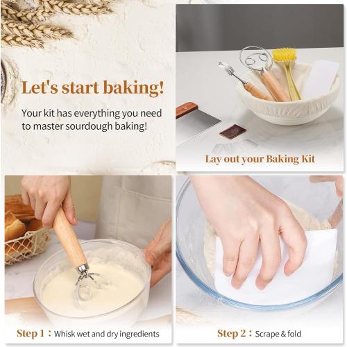 Banneton Bread Proofing Basket Banneton Basket Set Sourdough Proofing Basket Round Proofing Bowls Handmade Rattan Baskets and Liners (Round 9 inch Baking Set)