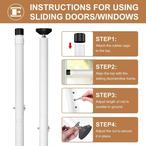 Sliding Glass Door Security Bar, Patio Door Barricade Security Bar, Apartment BarSliding Door Security Bar, Door Jammer, White, 1 Pack