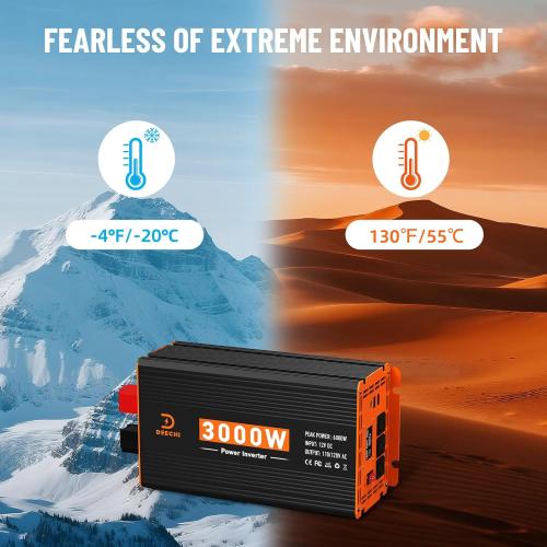 3000W Power Inverter 12V DC to 110V/120V AC Converter for RV/Truck/Boat/Camping/Off-Grid Solar Car Power Inverter Peak Power 6000W with 3 AC Outlets,USB & Type-C Port, Remote Controller & LCD Screen