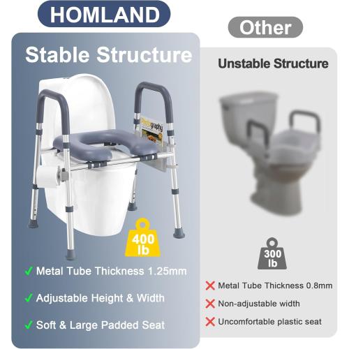 Toilet Seat Risers for Seniors, FSA HSA Eligible Raised Toilet Seat with Handles & Padded Seat, Adjustable Height & Width, 400lb Elevated Toilet Seat for Elderly, Handicap, Fit Any Toilet