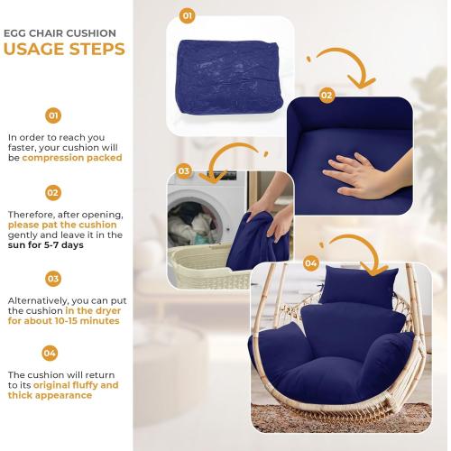 Egg Chair Cushion Replacement  -Thicken Foldable Removable Waterproof Egg Chair Cushions with Headrest, Outdoor Hanging Chair Cushion, Patio Swing Cushions,Machine Washable,Blue