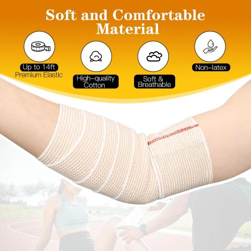 2 Pack 6 Premium Elastic Bandage Wrap, Reusable Hook and Loop Compression Wrap Bandage for Knees, Anks, Wrists, Legs, Body