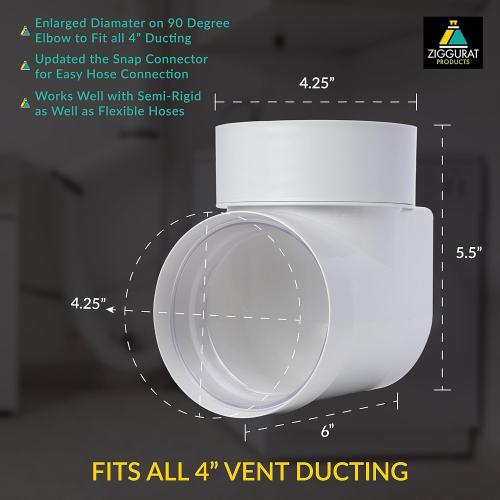 DIY Dryer Vent Connector Kit - Space Saving, Toolless Design with Airtight Seal - STV-90 by Ziggurat Products