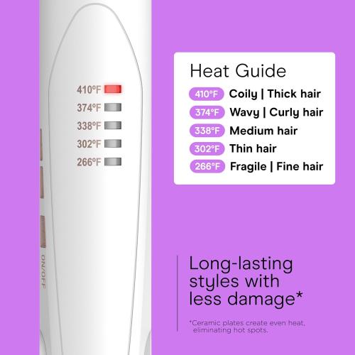 Conair Double Ceramic Flat Iron, 1-Inch Flat Iron Hair Straightener, Five Heat Settings, Extra Long Floating Plates, White