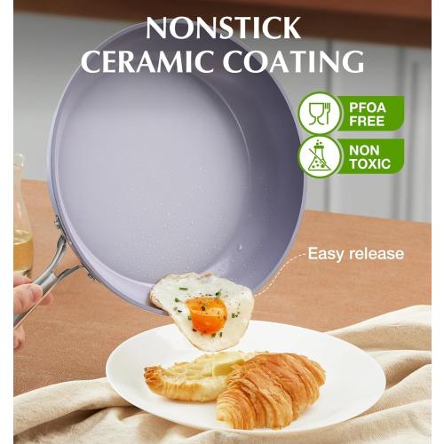 KOCH SYSTEME CS 14 Inch Frying Pan with Lid, Large Skillet with Lid, Extra Large Fry Pan for Family & Commercial Use, Oven Safe, 14 Inch Skillet Lids, Induction Compatible, Purple