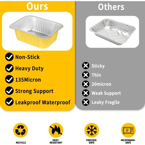 40 Pack Gold Aluminum Foil Pans with Lids,  Heavy Duty Aluminum Foil Baking Pans, Tin Foil Food Container for Baking, Heating, Cooking, Roasting, Meal Prep, Freezer