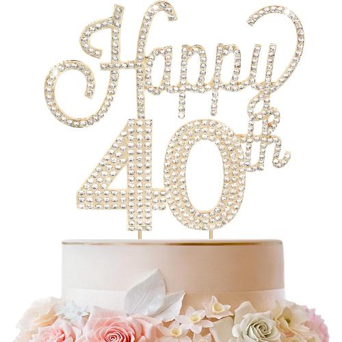 LINGTEER Happy 40th Birthday Gold Rhinestone Cake Topper - Cheers to 40th Birthday Forty Years Old Anniversary Party Cake Centerpieces Topper Decorations Gift Sign.