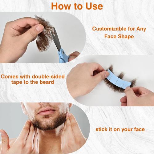 Fake Beard Realistic Mustache Full Hand Tied Fake Goatee Facial Hair with Invisible Lace,Fake Beards for Cosplay, Halloween Costumes, Theatrical and Movie Makeup. (2-Black)