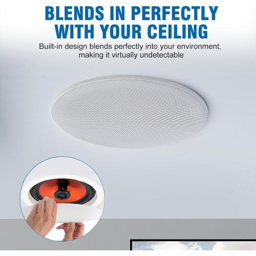 Herdio 8'' Bluetooth in Wall in Ceiling Speakers 800W 2-Way Flush Mount Speakers System with Wall Amplifier Receiver for Home Theater Office (2 Pairs, Paintable-Grille)