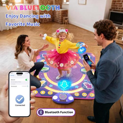 Dance Mat Toys for 3-12 Year Old Girls & Boys, Dance Mats with Light Up 8-Buttons & Wireless Bluetooth, Music Dance Toy with 5 Modes Game, Birthday Xmas Gifts for 3 4 5 6 7 8 9 10  Year Old Girls Boys