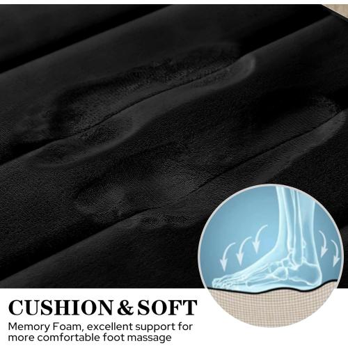 BYSURE Black Memory Foam Bathroom Rug Set 3 Piece, Non Slip Extra Soft Absorbent Washable & Dry Toilet Bath Mat Sets