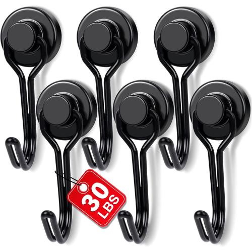 E BAVITE Magnetic Hooks, 30lbs  Magnet Hook 2026 Cruise Cabin Ship Essentials Heavy Duty Strong Magnets Refrigerator Fridge Hanging for Classroom Beach Vacation Kitchen Grills Home 6pcs (Black)