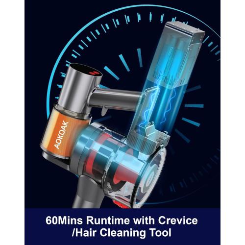 Cordless Vacuum Cleaner with 45Kpa 550W, 60 Mins Runtime Stick Vac with Anti-Tangle Design, Self-Standing, LED Screen, Lightweight Vacuum Cleaners for Home, Pet Hair, Carpet and Hardwood Floor