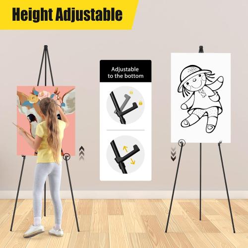 Display Black Easel Stand for Wedding Sign, Artist Instant Tripod Collapsible Portable Floor Easel for Posters, 63 Adjustable Easy Folding Metal Stand for Display Show, Arts, Painting