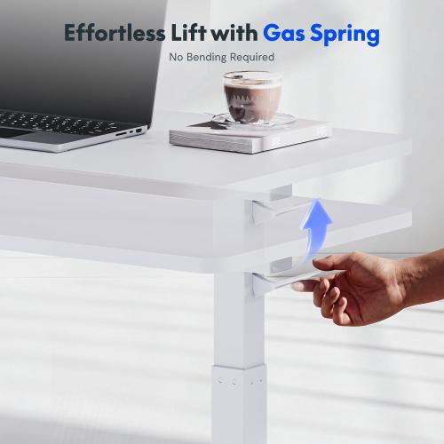 FLEXISPOT H7 32 Pneumatic Height-Adjustable Overbed Table with Wheels | C-shaped bedside table,Medical End Table,Rolling Cart TV Tray,Laptop desk for Hospital Home office use,31.5Wx17.7D,White