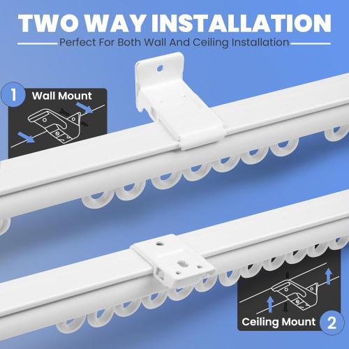 Adjustable Wall or Ceiling Mounted Curtain Track – No Cutting Needed & Extends 2.8 to 5.7 ft - Lightweight Aluminum Retractable Curtain Track System with Curtain Track Hooks & Rollers