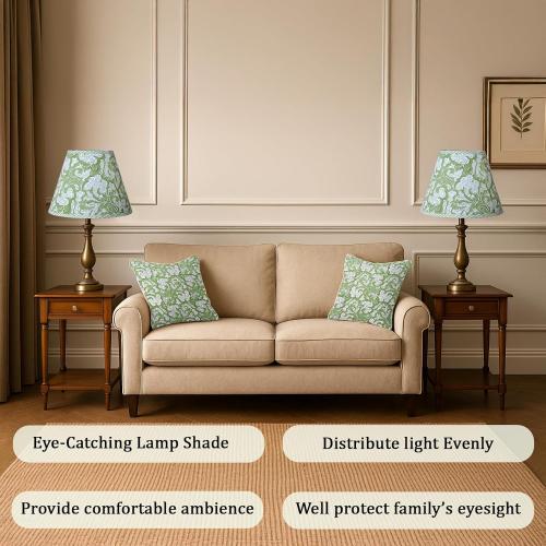 Ridhi Sage Green Hand Block Print Lampshade UNO Fitter (1.57” Inner Ring -33mm) 7” Top x 13” Bottom x 10” Height Cotton Fabric Table Lamp Shade for Bedside, Buffet Gift For Mother's Day